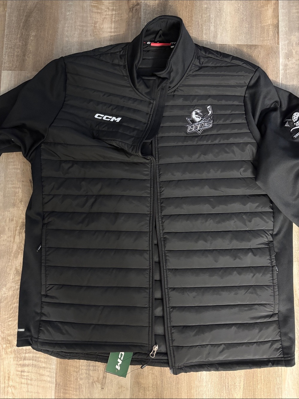 CCM Gulls Ducks Black Quilted Hybrid Puffer Jacket with Team Logo